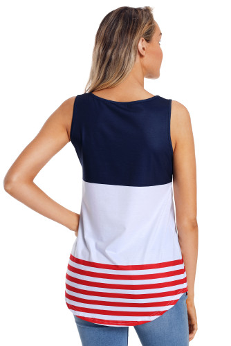 White Sleeveless Colorblock American Flag Print Tunic Top
