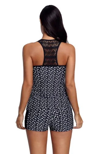 Classic Dot Lace Racerback 2pcs Tankini Swimsuit