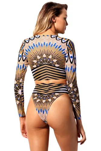 African Tribal Print Long Sleeve Tankini Bathing Suit