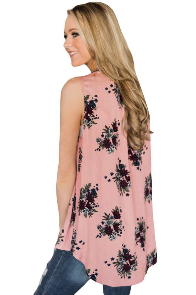 Pink Finesse Neck Tie Chiffon Tank Top