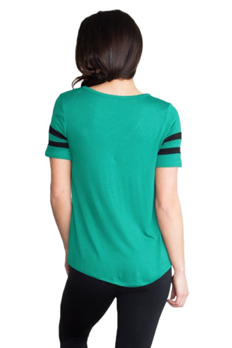 Varsity Striped Short Sleeve Mint V Neck T-shirt