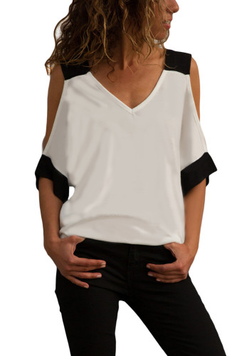 White Black Color Block Cold Shoulder Top