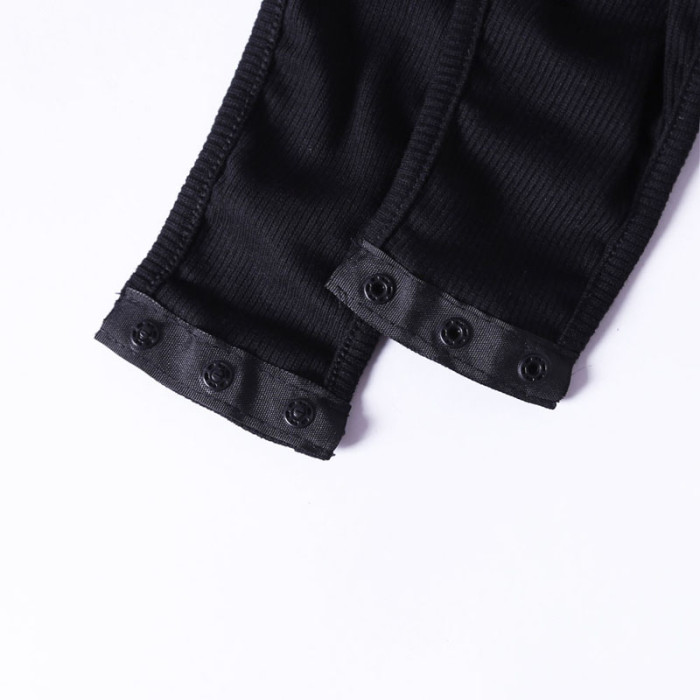 Black Ribbed Knit Button Up Tank Bodysuit
