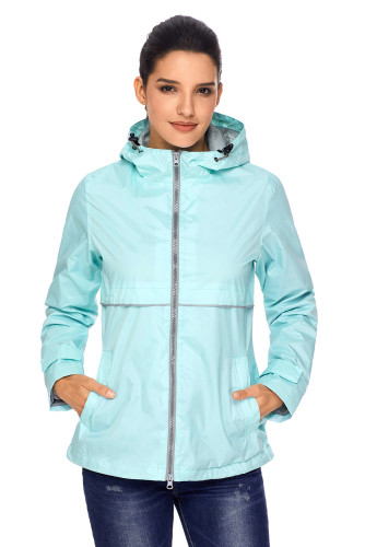 Light Mint Women Zipper Lapel Suit Blazer with Foldable Sleeve