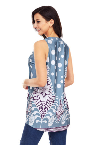 Light Blue White Floral Print Flowy Tank Top
