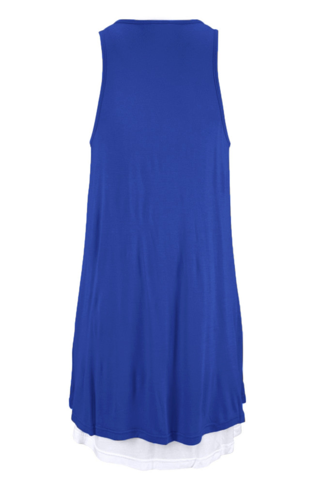 Royal Blue Lace-Up Pockets Sleeveless Shirt Dress