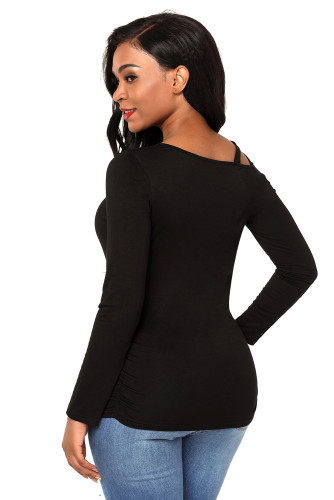 Black Ruched Asymmetric Top
