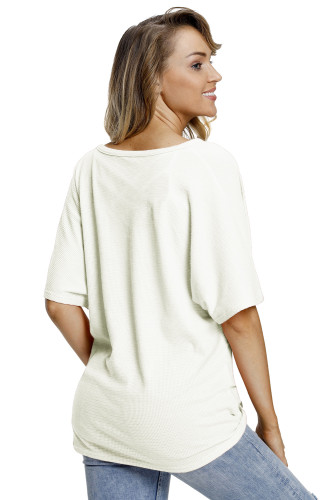 White Dolman Buttoned Front Top with Tie