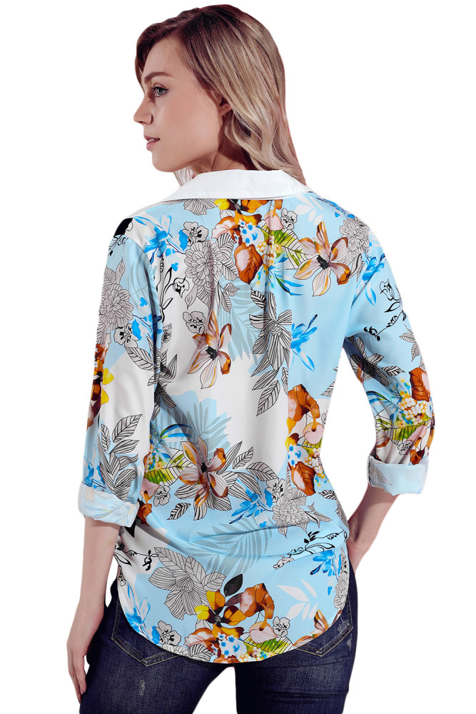 Multicolor Long Sleeve Floral Print Button Front Shirt