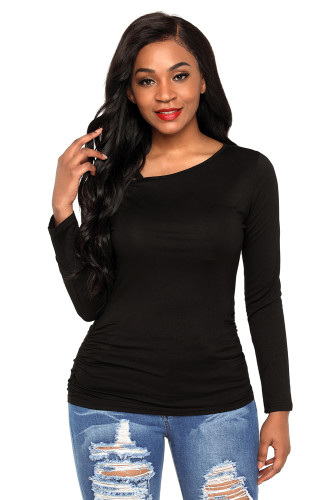 Black Ruched Asymmetric Top