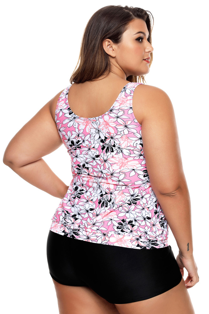 Pretty Flower Print Tie Side Tankini Short Swimsuit