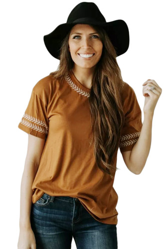 Brown Embroidery Knit Top