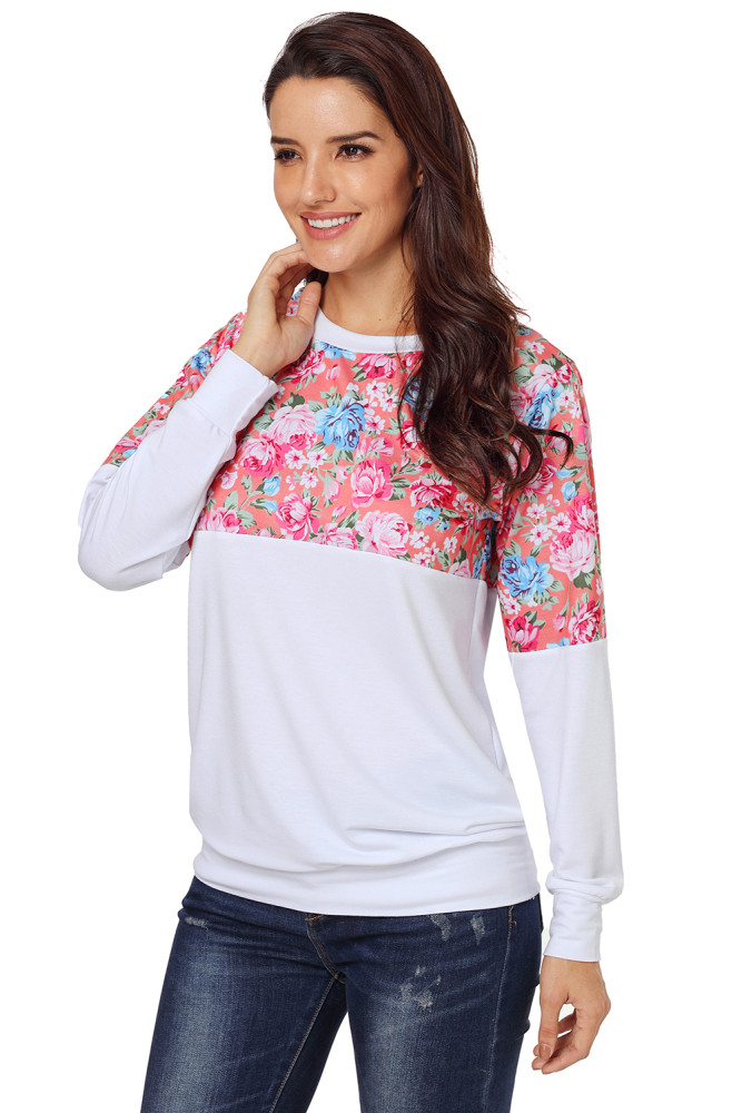 Floral Patchwork White Long Sleeve Sweatshirt