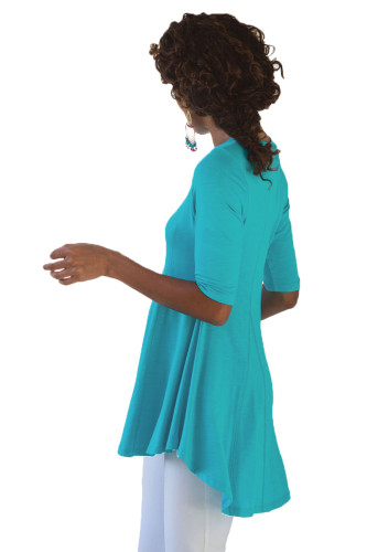 Turquoise Half Sleeve V Neck A-Line Top
