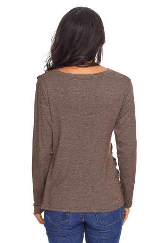 Coffee Draped Round Neck Sweatshirt for Women