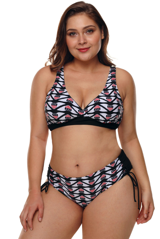 Designful Flag Print Plus Size Bikini Swimsuit
