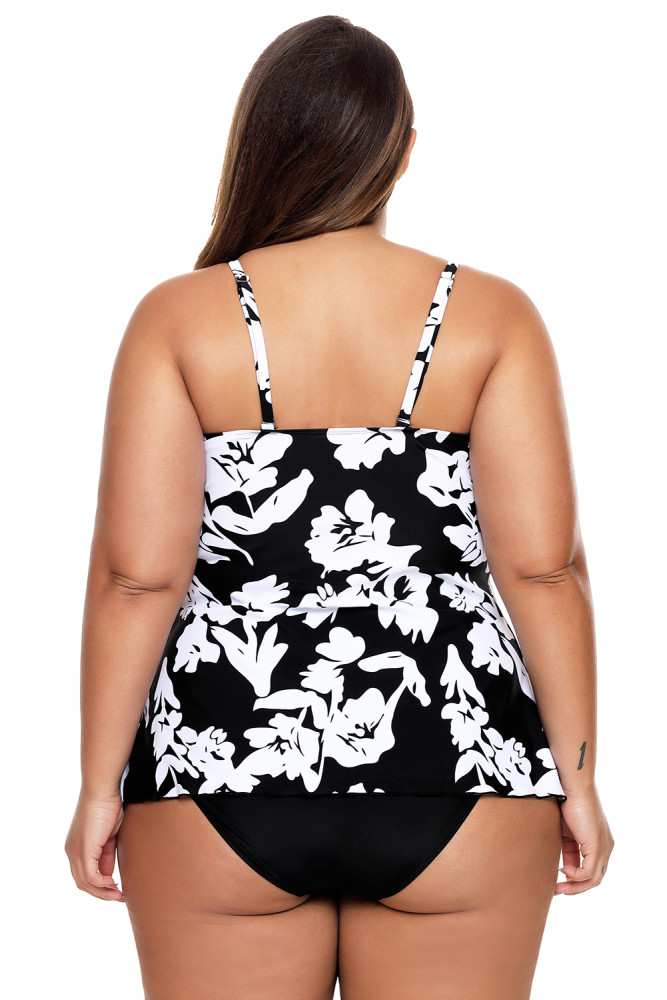 White Paper Cut Print Sexy Flyaway Tankini