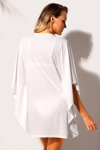 White Lace up Tie Hollow-out Poncho Cover up