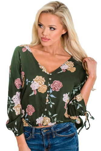 Vanilla Floral Button up Top in Green