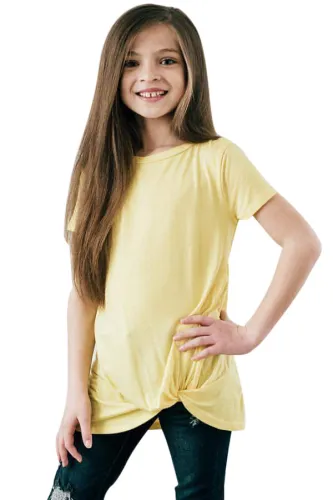 Yellow Twist Drape Short Sleeve Tee for Girls
