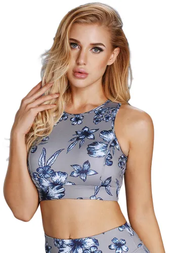 Floral Print High Neck Racerback Sport Bra