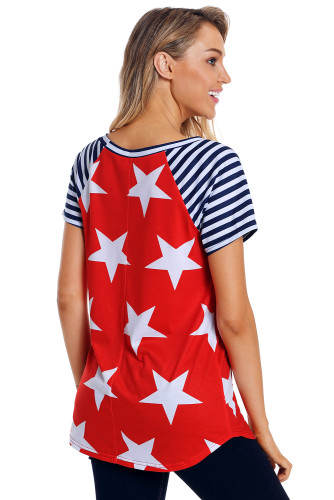 Striped Short Sleeves Red Black American Flag T-shirt