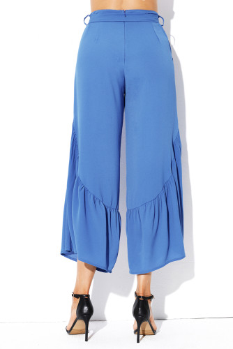 Blue High Waist Side Ruffle Palazzo Pants