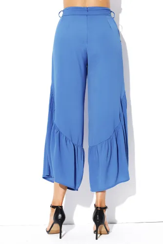 Blue High Waist Side Ruffle Palazzo Pants