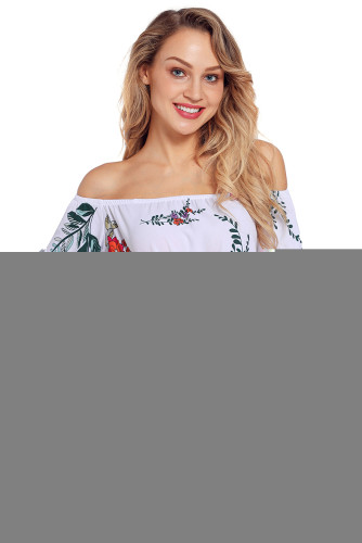 White Floral Tie Front Off The Shoulder Top
