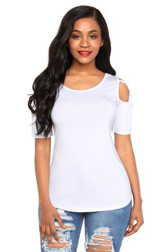 White Crisscross Cold Shoulder Short Sleeve Shirt