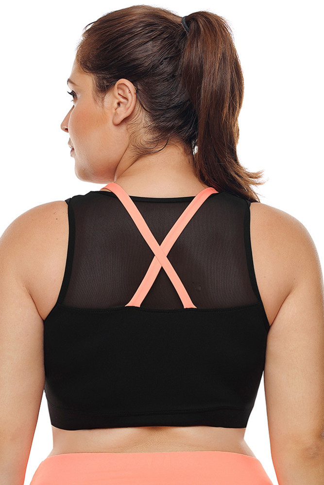 Coral Strap Detail Black Yoga Crop Top