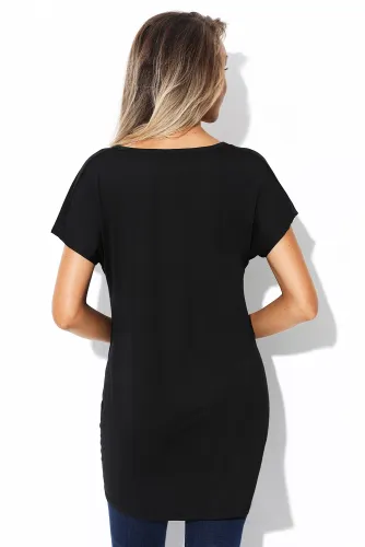 Black Short Sleeve Hi Lo Top with Twist Front Detail