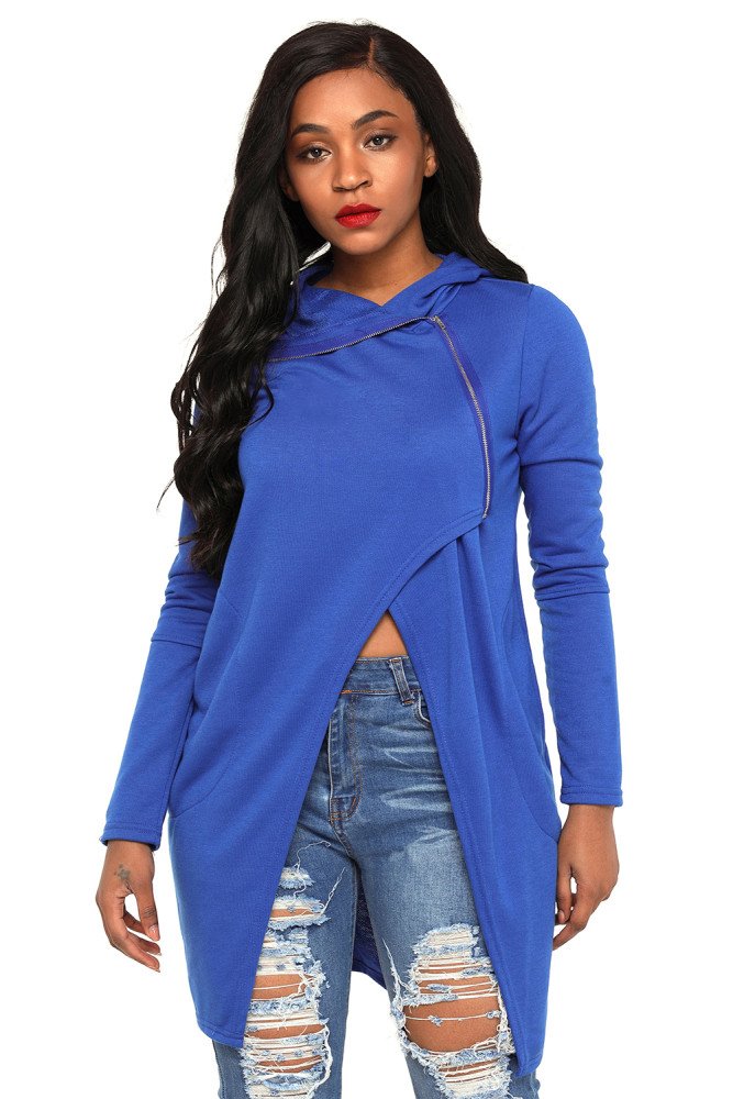 Royal Blue Split Front Zipped Hoodie