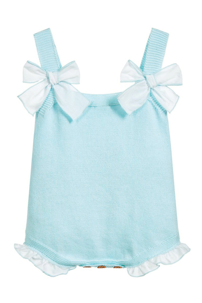 Baby Blue Bowknot Baby Girl Knit Cotton Romper