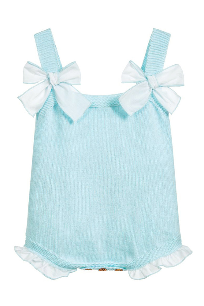 Baby Blue Bowknot Baby Girl Knit Cotton Romper