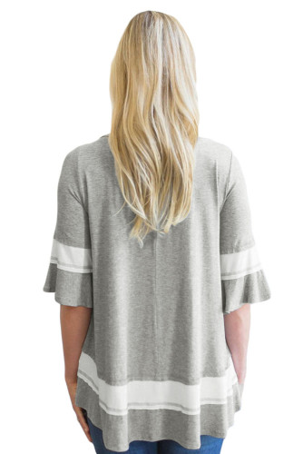 Grey Striped Color Block Half Sleeve Babydoll Tunic