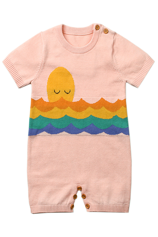Pink Adorable Shy Sun Pattern Knitted T-shirt Baby Romper