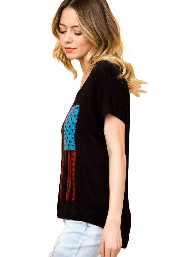 Black American Flag Graphic Short Sleeve Tee