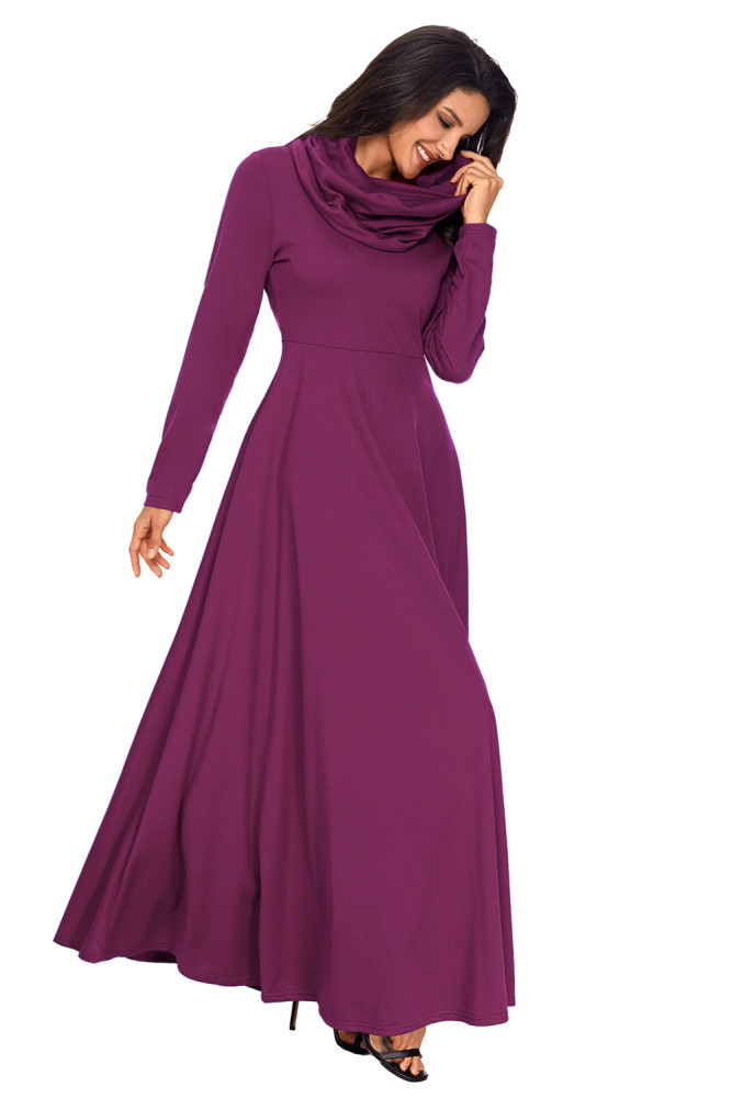 Purple Cow Neck Long Sleeve Maxi Dress