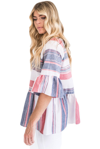 Medium Multicolor Striped Flared Tunic Top