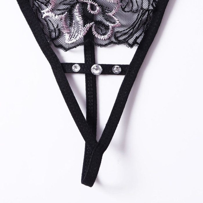 Black Strappy Rhinestone G-string