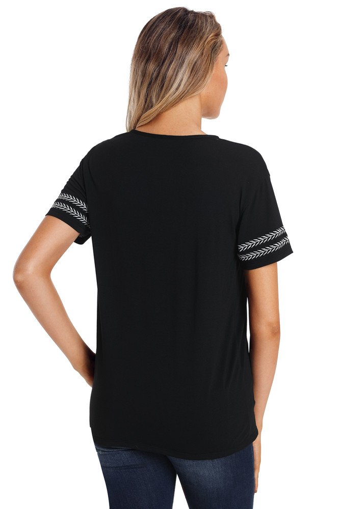 Black Embroidery Knit Top