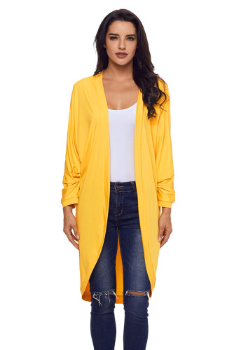 Yellow Casual Relaxed Fit Long Cardigan