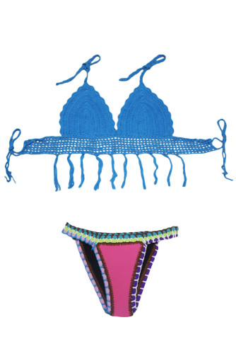 Blue Crochet Bikini Top Rosy Neoprene Bottom