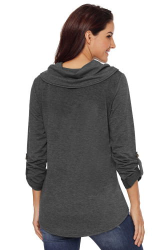Grey Cowl Neck Kangaroo Pocket Pullover Top