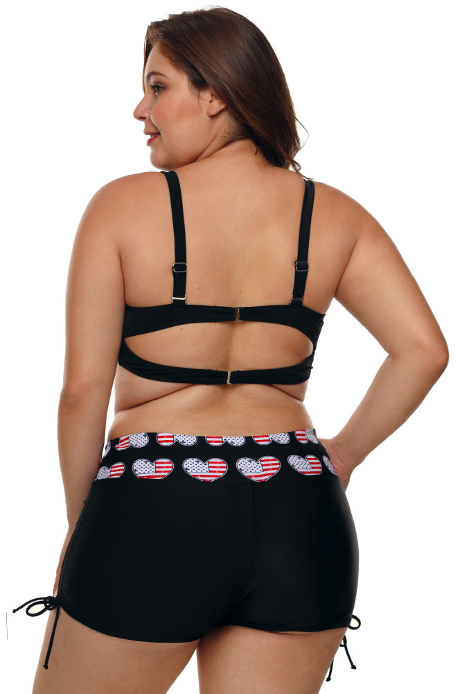 Heart American Flag Plus Size Two Piece Swimsuit
