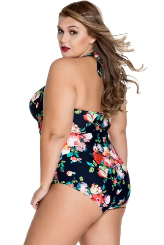 Dark Floral Plus Size Non-underwire Maillot