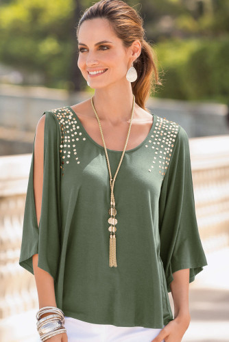 Army Green Sexy Split Sleeves Sequined Top