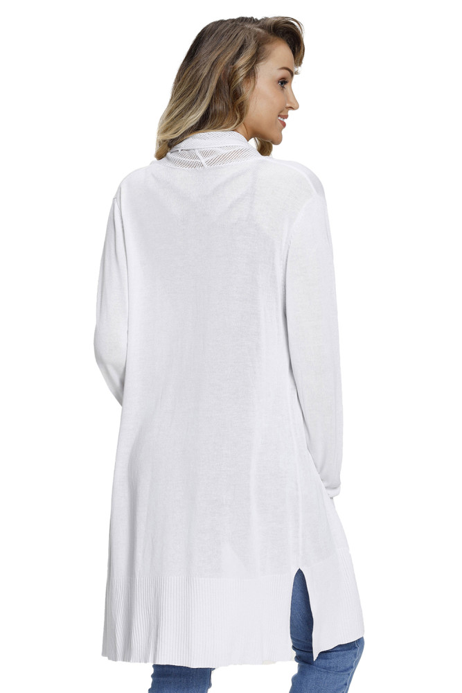 White Mesh Spliced Long Cardigan for Women