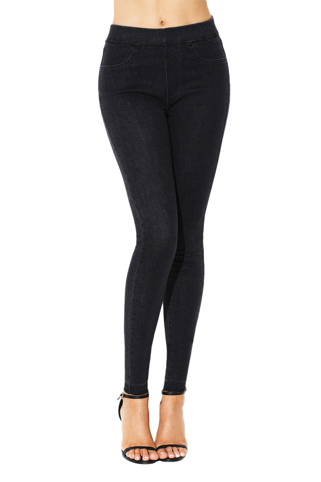 Black Elastic Waist Jeans Stretch Pants for Women